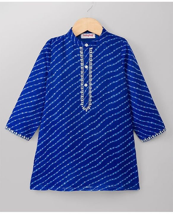 Babyhug 100% Cotton Woven Full Sleeves Cambric Leheriya Kurta & Dhoti Set - Blue
