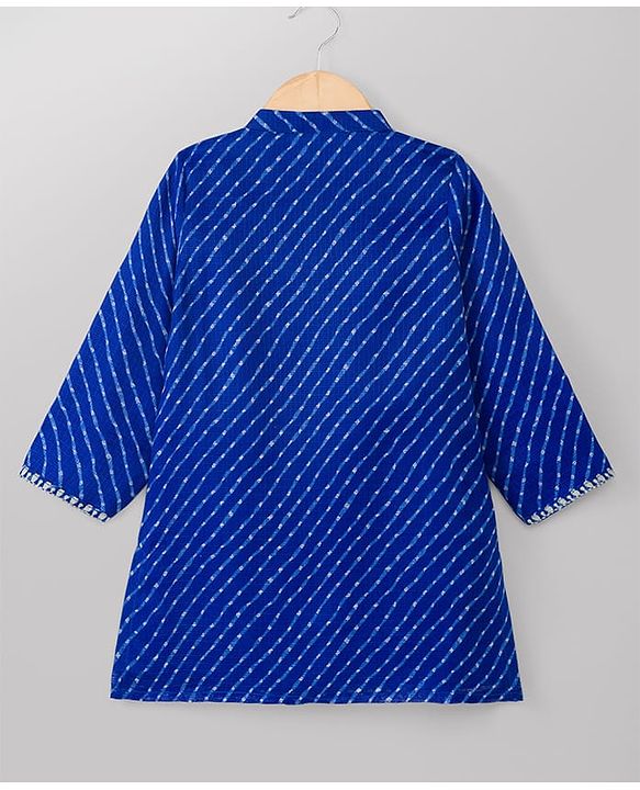 Babyhug 100% Cotton Woven Full Sleeves Cambric Leheriya Kurta & Dhoti Set - Blue