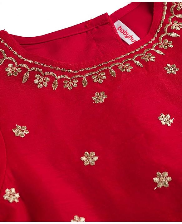 Babyhug Woven Half Sleeves Foil Printed & Embroidered  Choli Lahenga Set with Dupatta -  Red