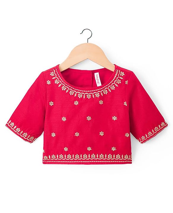 Babyhug Woven Half Sleeves Foil Printed & Embroidered  Choli Lahenga Set with Dupatta -  Red