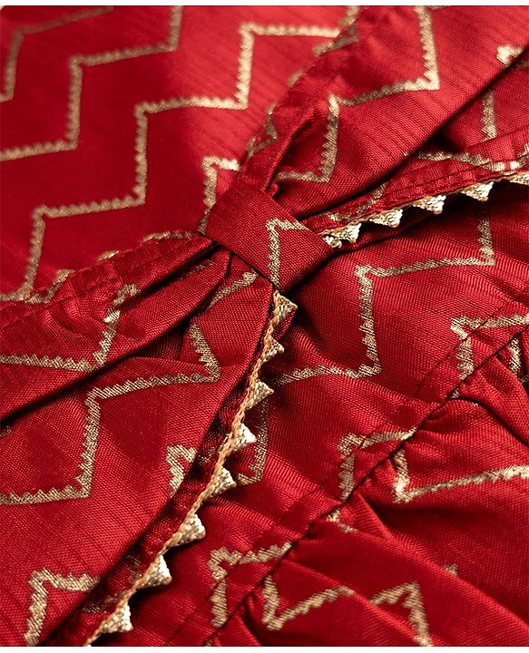 Babyhug Cotton Woven Sleeveless Printed Lehenga Choli Set With Dupatta & Lace Detailing - Maroon