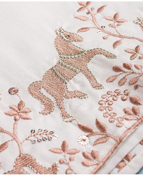 Babyhug Woven Full Sleeves Horse Embroidered Kurta & Pyjama Set - OffWhite