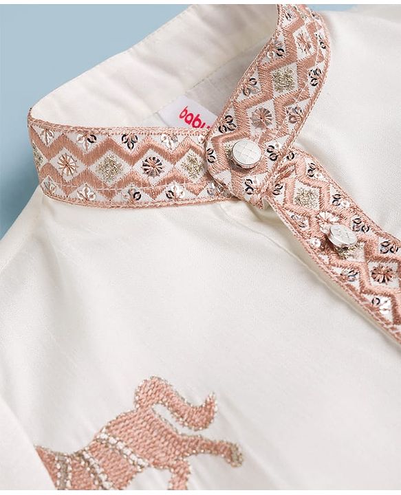 Babyhug Woven Full Sleeves Horse Embroidered Kurta & Pyjama Set - OffWhite