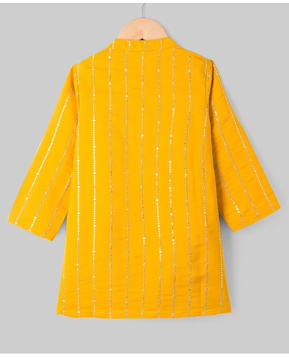 Babyhug Cotton Blend Woven Full Sleeves Kurta Pyjama Set With Sequin Detailing - Yellow