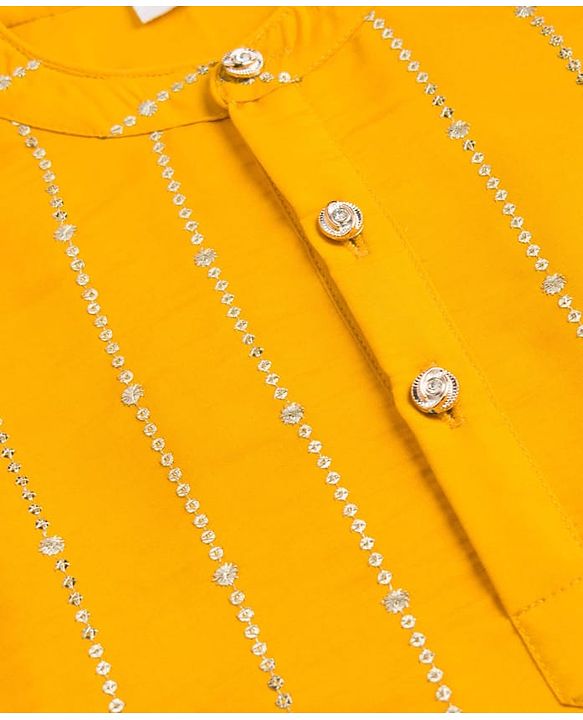 Babyhug Cotton Blend Woven Full Sleeves Kurta Pyjama Set With Sequin Detailing - Yellow