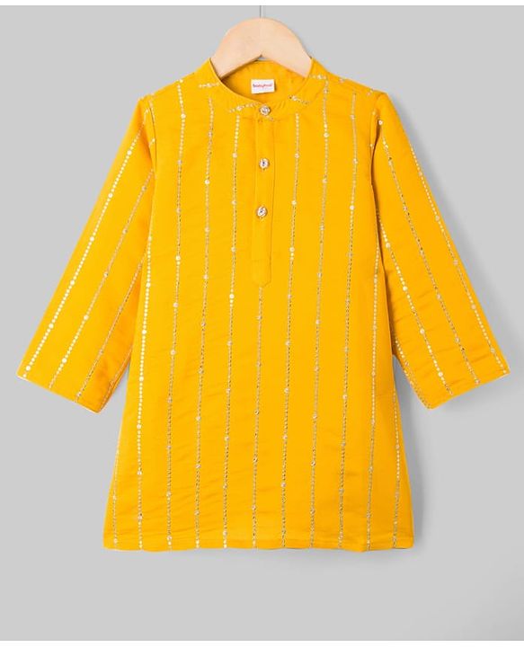 Babyhug Cotton Blend Woven Full Sleeves Kurta Pyjama Set With Sequin Detailing - Yellow