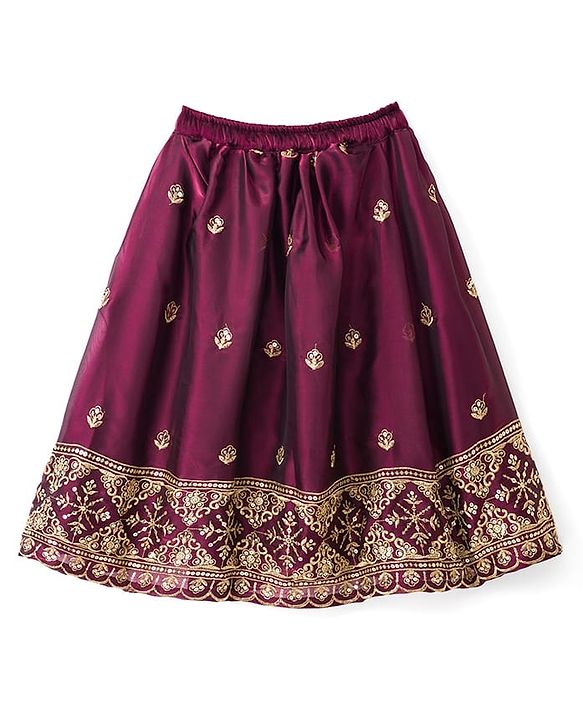 Babyhug Chiffon Woven Half Sleeves Choli Lehenga Set With Floral Embroidery & Dupatta - Maroon