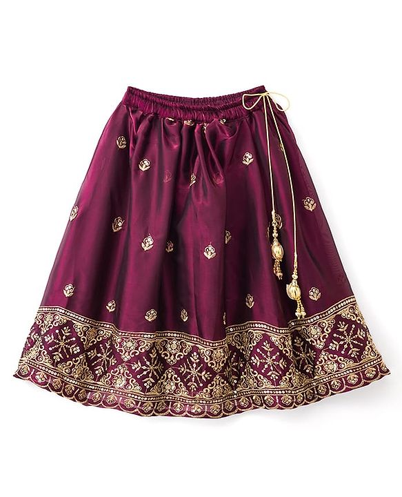 Babyhug Chiffon Woven Half Sleeves Choli Lehenga Set With Floral Embroidery & Dupatta - Maroon