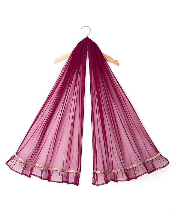 Babyhug Chiffon Woven Half Sleeves Choli Lehenga Set With Floral Embroidery & Dupatta - Maroon