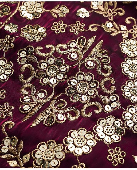 Babyhug Chiffon Woven Half Sleeves Choli Lehenga Set With Floral Embroidery & Dupatta - Maroon