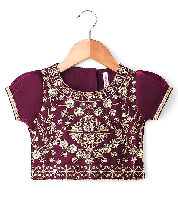 Babyhug Chiffon Woven Half Sleeves Choli Lehenga Set With Floral Embroidery & Dupatta - Maroon