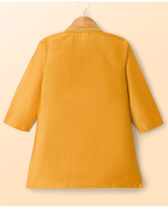 Babyhug Cotton Blend Woven Full Sleeves Kurta Pajama Set with Floral Embroidery - Orange