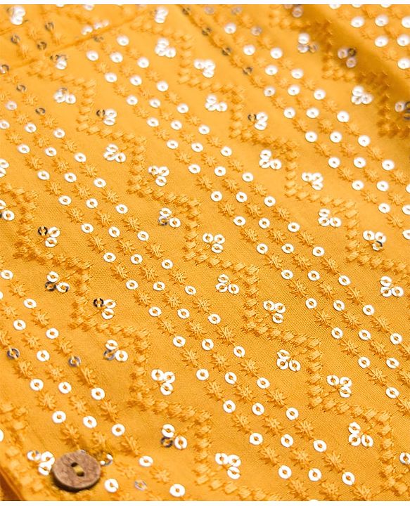 Babyhug Cotton Blend Woven Full Sleeves Kurta Pyjama Set With Sequinned & Embroidered Jacket - Yellow