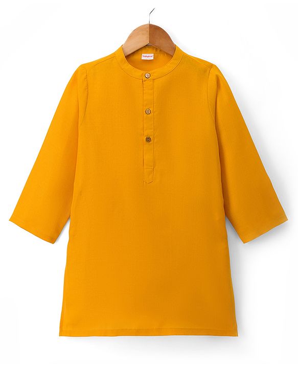Babyhug Cotton Blend Woven Full Sleeves Kurta Pyjama Set With Sequinned & Embroidered Jacket - Yellow