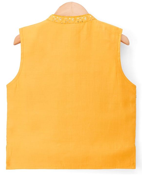Babyhug Cotton Blend Woven Full Sleeves Kurta Pyjama Set With Sequinned & Embroidered Jacket - Yellow