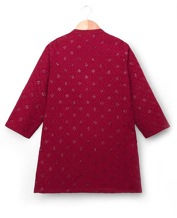 Babyhug Cotton Blend Woven Full Sleeves Kurta Pyjama Set With Sequin & Embroidery Detailing - Maroon