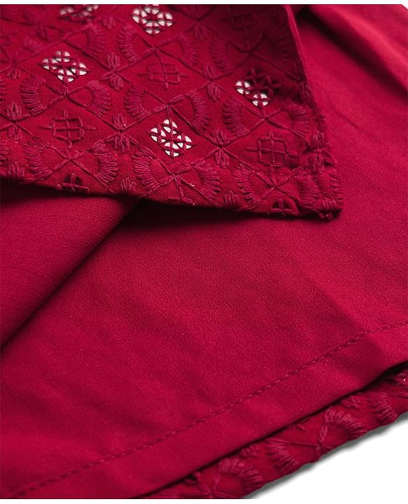 Babyhug Cotton Blend Woven Full Sleeves Kurta Pyjama Set With Sequin & Embroidery Detailing - Maroon