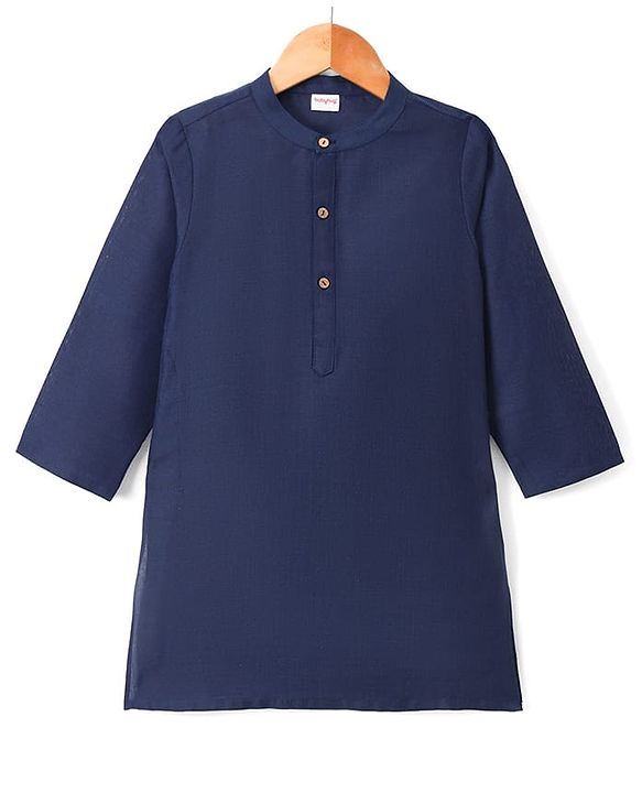 Babyhug Cotton Blend Woven Full Sleeves Kurta Pyjama Set With Sequinned & Printed Jacket - Navy Blue