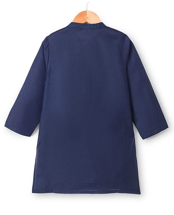 Babyhug Cotton Blend Woven Full Sleeves Kurta Pyjama Set With Sequinned & Printed Jacket - Navy Blue
