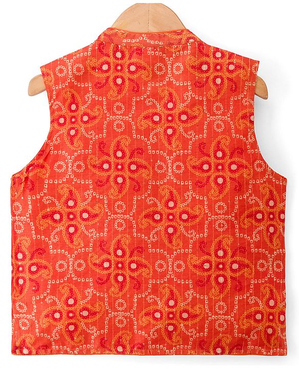 Babyhug Cotton Blend Woven Full Sleeves Kurta Pyjama Set With Sequinned & Printed Jacket - Mustard