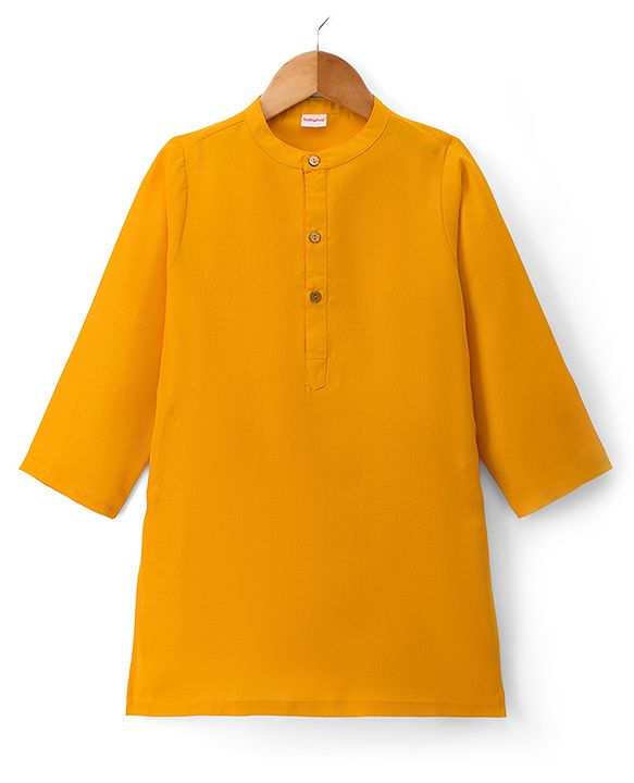 Babyhug Cotton Blend Woven Full Sleeves Kurta Pyjama Set With Sequinned & Printed Jacket - Mustard