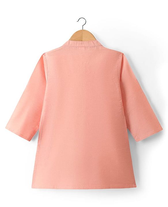 Babyhug Cotton Blend Woven Full Sleeves Kurta Pyjama Set with Embroidered Nehru Jacket - Peach