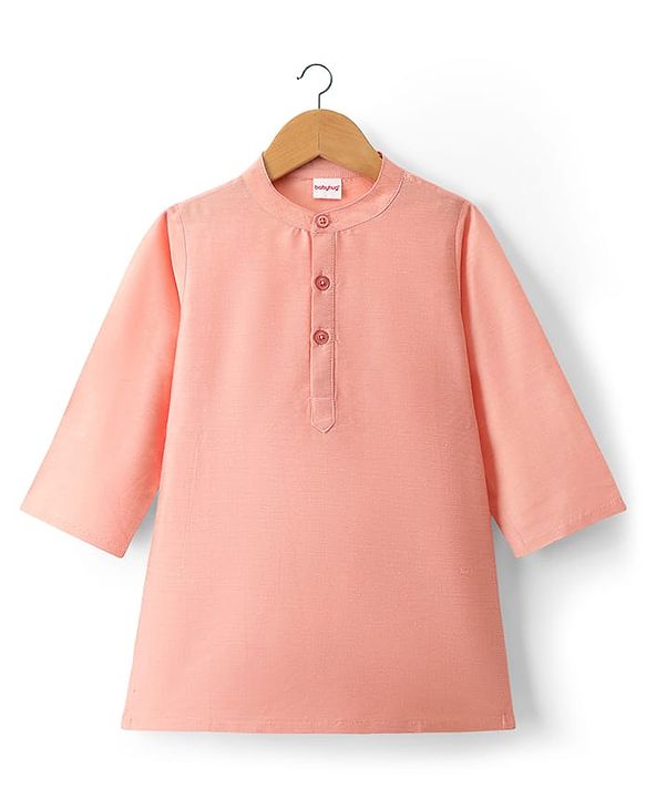 Babyhug Cotton Blend Woven Full Sleeves Kurta Pyjama Set with Embroidered Nehru Jacket - Peach
