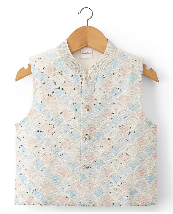 Babyhug Cotton Blend Woven Full Sleeves Kurta Pyjama Set with Embroidered Nehru Jacket - Peach