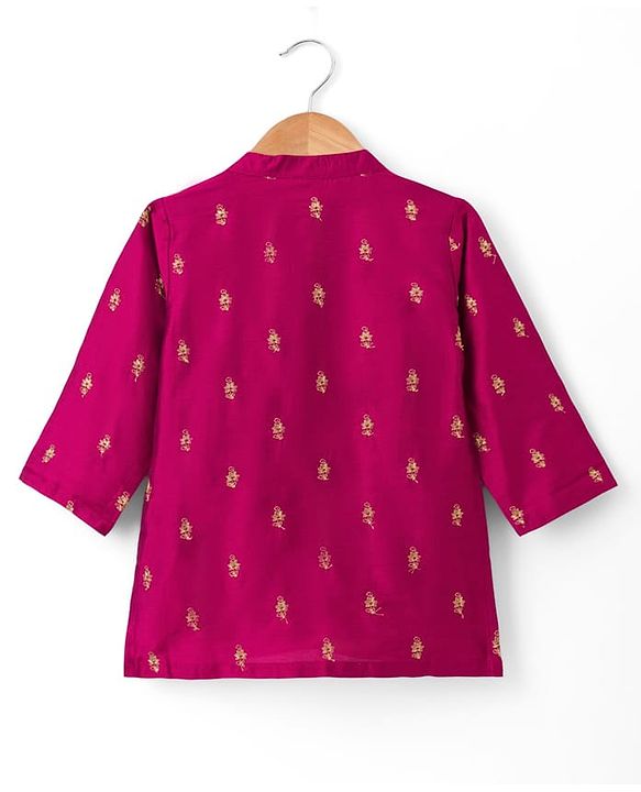Babyhug Woven Full Sleeves Kurta Dhoti Set with Embroidery - Wine
