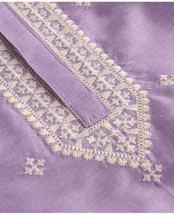 Babyhug Cotton Blend Woven Full Sleeves Floral Embroidered Kurta & Pyjama Set - Lavender