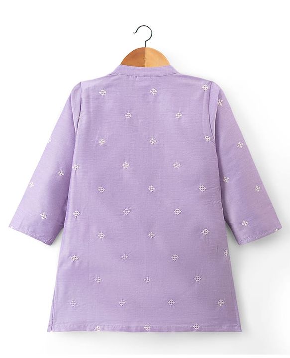 Babyhug Cotton Blend Woven Full Sleeves Floral Embroidered Kurta & Pyjama Set - Lavender