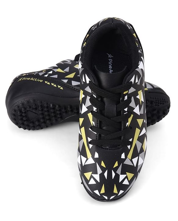 Pine Active Lace Closure Geometric Printed Football Shoes - Black