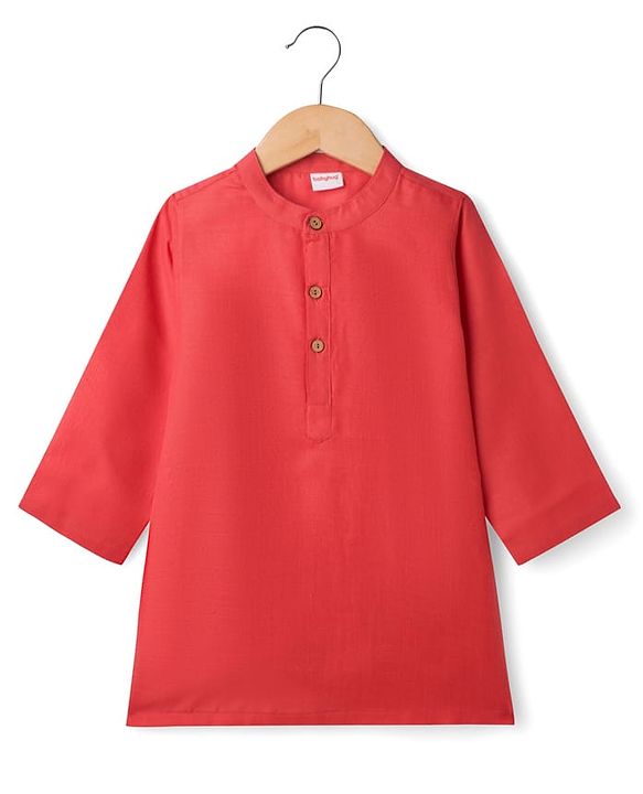 Babyhug Cotton Blend Woven Full Sleeves Kurta Pyjama Set With Floral Printed Jacket - Red