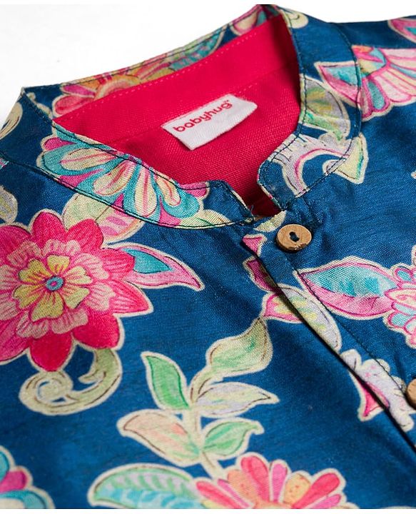 Babyhug Cotton Blend Woven Full Sleeves Kurta Pyjama Set With Floral Printed Jacket - Red
