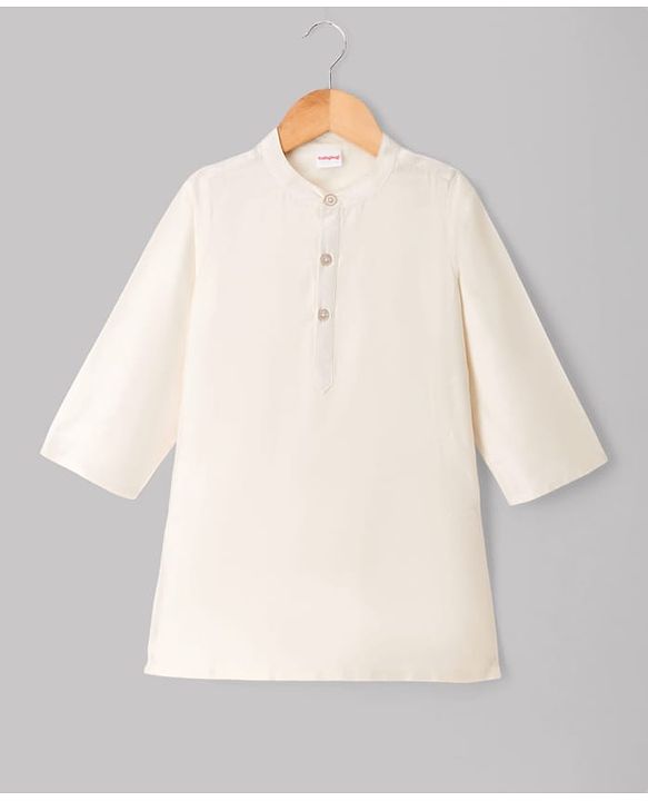 Babyhug Cotton Blend Woven Full Sleeves Solid Kurta Pyjama Set With Embroidered Jacket - Offwhite