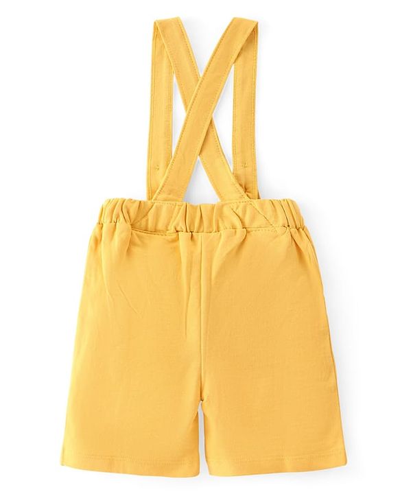 Babyhug Single Jersey Knit Half Sleeves Solid Shirt & Shorts Set With Bow Applique & Attached Suspender - Grey & Yellow