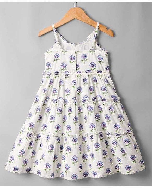 Babyhug Cambric Woven Sleeveless Ethnic Dress With Floral Print - White