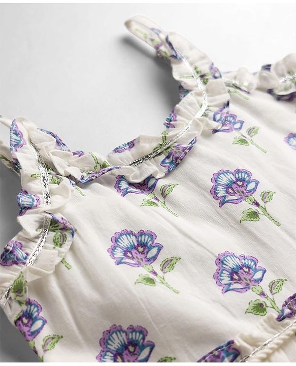 Babyhug Cambric Woven Sleeveless Ethnic Dress With Floral Print - White