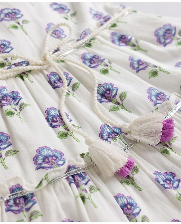 Babyhug Cambric Woven Sleeveless Ethnic Dress With Floral Print - White