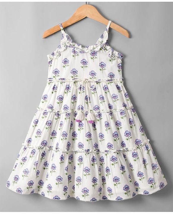 Babyhug Cambric Woven Sleeveless Ethnic Dress With Floral Print - White
