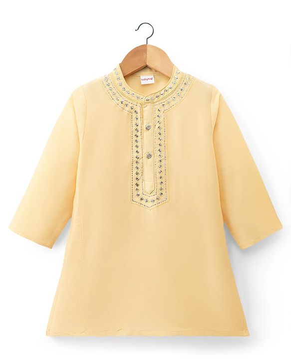 Babyhug Cotton Blend Woven Full Sleeves Embroidered Kurta Pyjama Set - Light Yellow