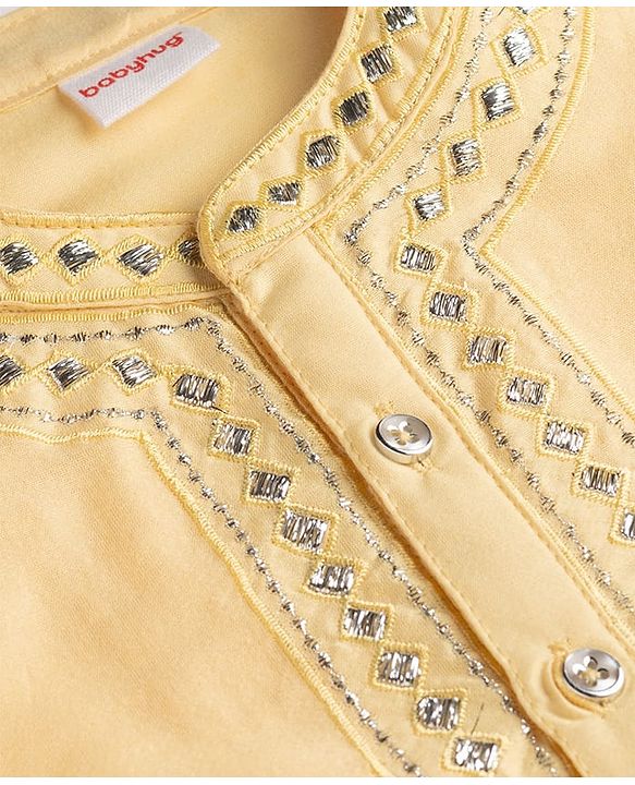 Babyhug Cotton Blend Woven Full Sleeves Embroidered Kurta Pyjama Set - Light Yellow