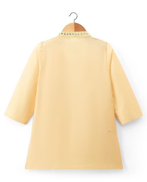 Babyhug Cotton Blend Woven Full Sleeves Embroidered Kurta Pyjama Set - Light Yellow