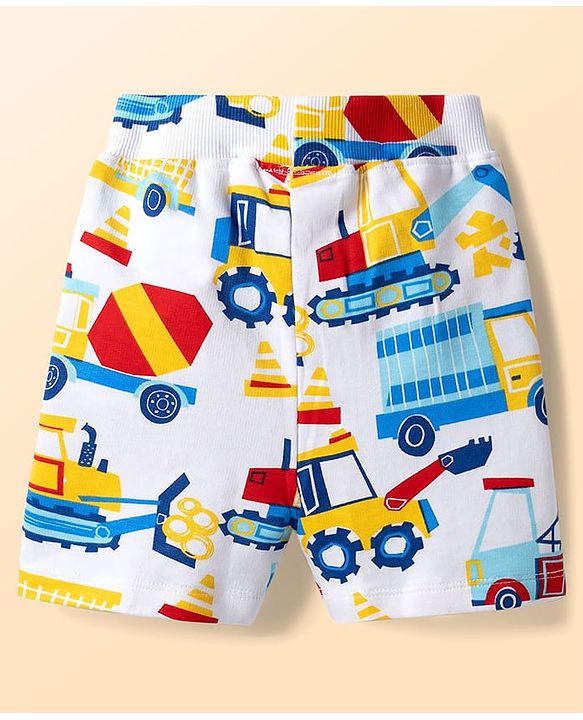 Babyhug Single Jersey Knit Half Sleeves T-Shirt & Shorts Set With Vehicles Print - Red