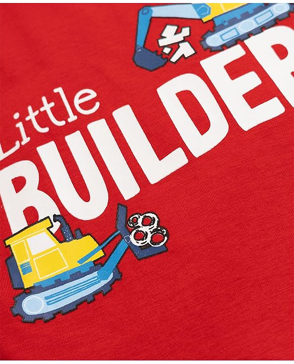 Babyhug Single Jersey Knit Half Sleeves T-Shirt & Shorts Set With Vehicles Print - Red