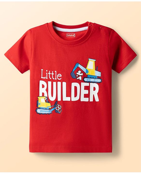 Babyhug Single Jersey Knit Half Sleeves T-Shirt & Shorts Set With Vehicles Print - Red