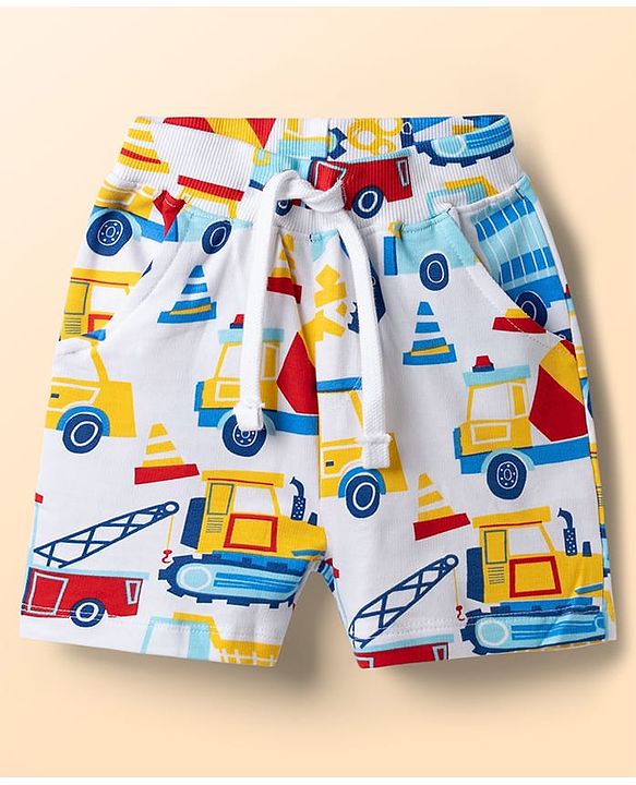 Babyhug Single Jersey Knit Half Sleeves T-Shirt & Shorts Set With Vehicles Print - Red
