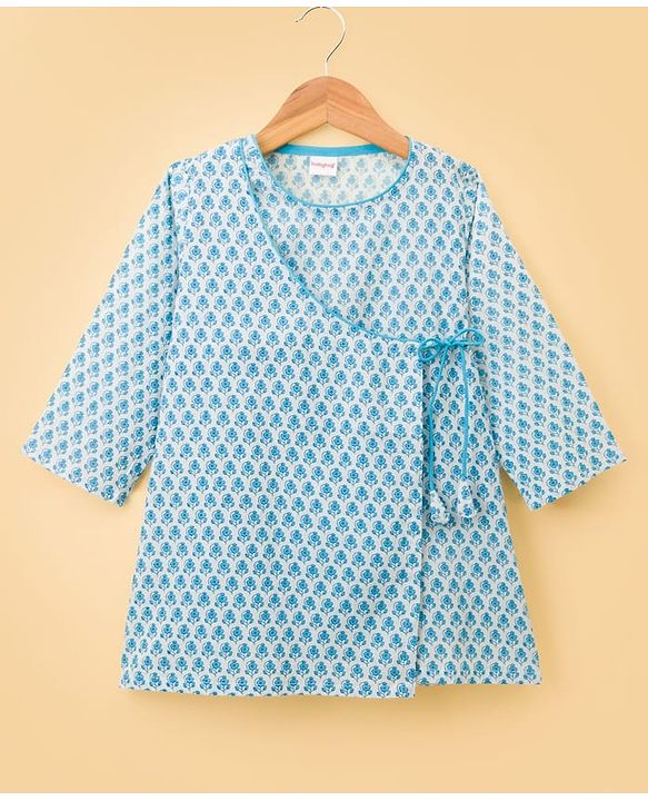 Babyhug Cambric Woven Full Sleeves Floral Printed Kurta Dhoti Set - Blue