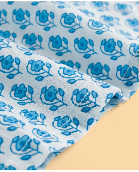 Babyhug Cambric Woven Full Sleeves Floral Printed Kurta Dhoti Set - Blue