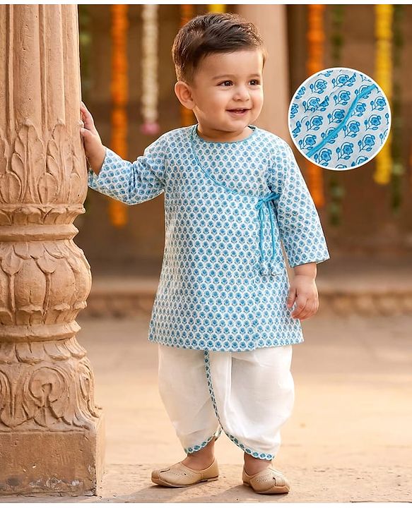 Babyhug Cambric Woven Full Sleeves Floral Printed Kurta Dhoti Set - Blue